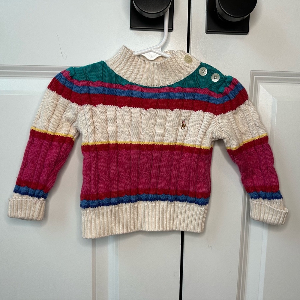 Ralph Lauren Girls Striped Cable Knit Sweater Size 12 Months